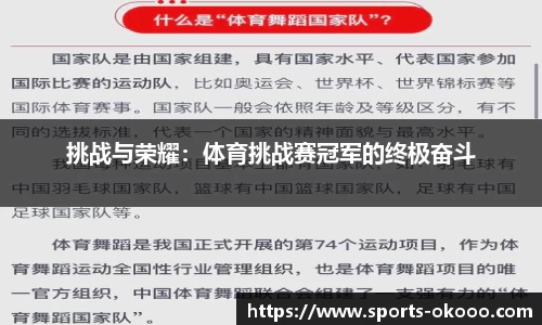挑战与荣耀：体育挑战赛冠军的终极奋斗